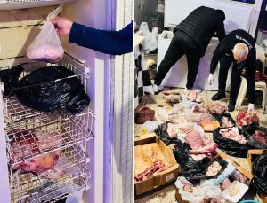 Kasapta mide bulandıran görüntüler! Hepsini vatandaşa yedireceklerdi