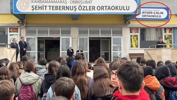 Saldırı yapılan okulun tabelası asıldı, ilk törende gözyaşları sel oldu