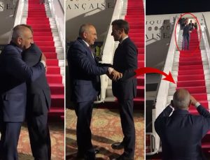 Macron ile Paşinyan birbirine zor veda etti! Defalarca sarıldılar, kalp yapıp öpücük yolladılar