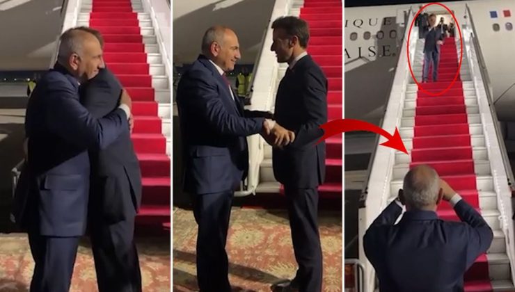 Macron ile Paşinyan birbirine zor veda etti! Defalarca sarıldılar, kalp yapıp öpücük yolladılar
