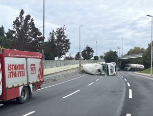 Bakırköy’de LNG yüklü tanker devrildi, sürücü yaralandı ve cadde trafiğe kapatıldı
