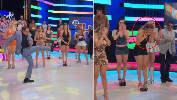 Canlı yayında skandal! Sunucunun tekmesi modeli hastanelik etti