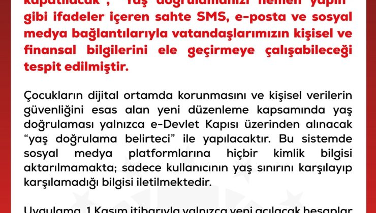DMM, yaş doğrulamada sahte mesajlara karşı uyardı; doğrulama e-Devlet’ten yapılacak