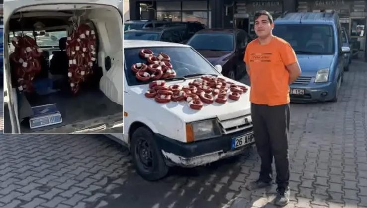 Duyanlar şaşıp kalıyor! Aracını sucuk ile takas etti