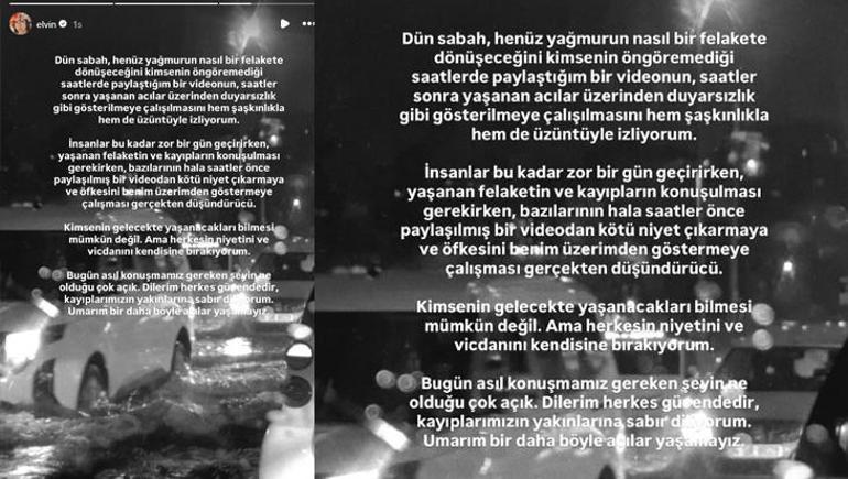 Elvin Levinlerden sel sırasında romantik paylaşım Tepkiler gelince hemen sildi