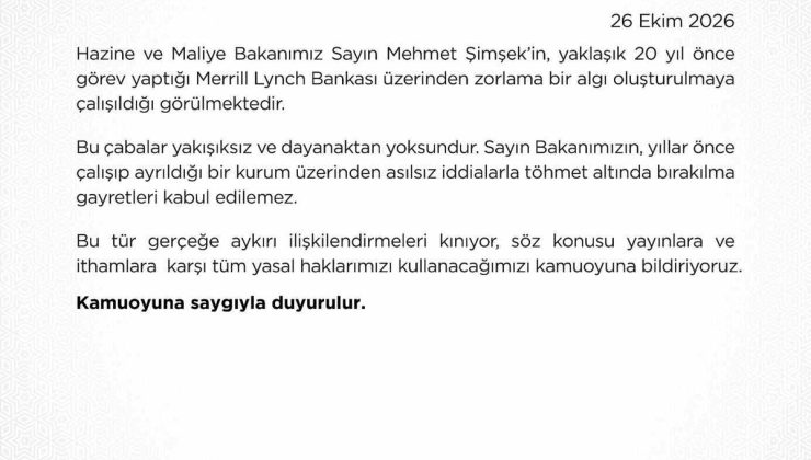 Hazine ve Maliye Bakanlığı, Şimşek’e yönelik iddialara karşı yasal yola başvuracak