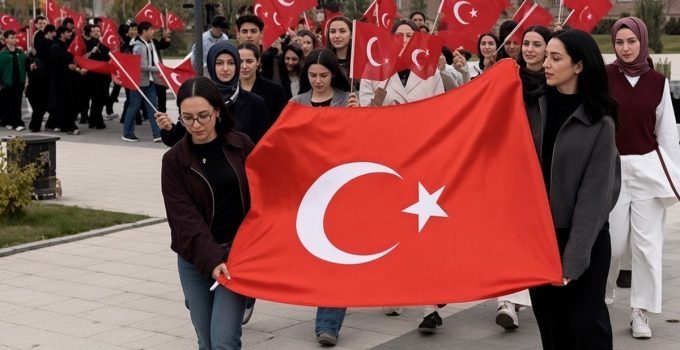 Orhun Gençlik Kulübü, Cumhuriyet’in 103. yıl dönümünde EBYÜ’de bayrak yürüyüşü yaptı.