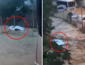 Sel felaketinde yürek yakan anlar! Kayıp Ahmet Derin’in aracı böyle sürüklenmiş